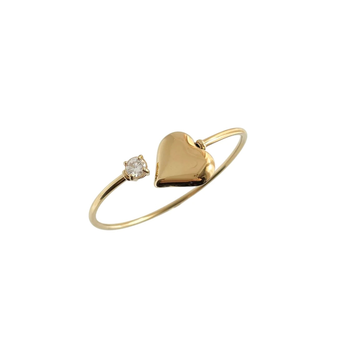 Bracelet jonc ouvert pour femme en acier inoxydable doré, orné d’un cœur effet miroir et d’un oxyde de zirconium scintillant, bijou minimaliste, hypoallergénique et résistant à l’eau