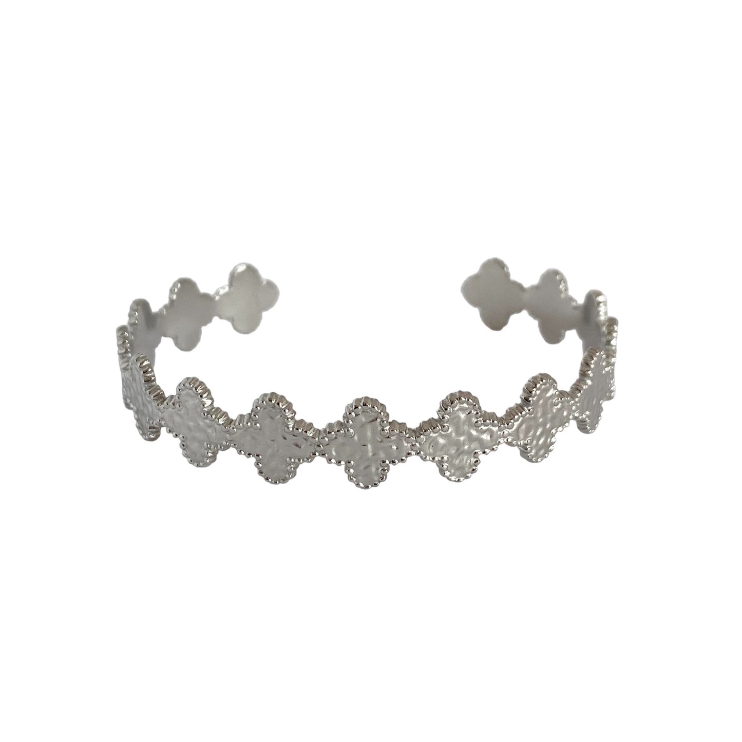 Bracelet jonc trèfles en acier inoxydable argenté pour femme  