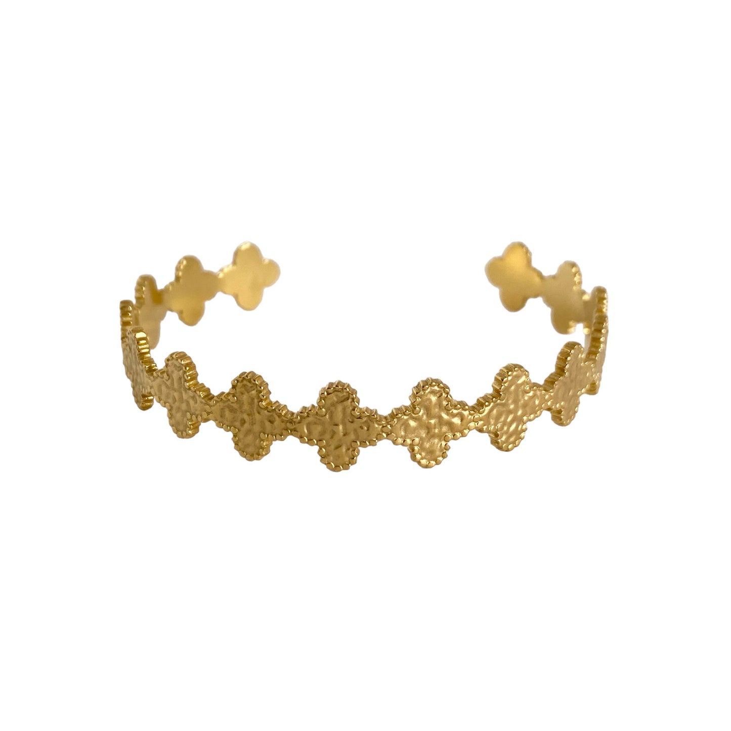 Bracelet jonc trèfles en acier inoxydable doré pour femme 