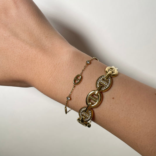 Bracelet maille marine strass en acier inoxydable dore pour femme 