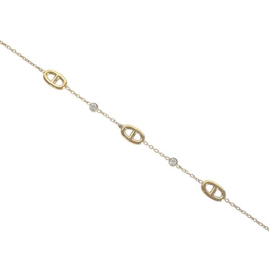 Bracelet 3 mailles Marine et 2 strass en acier inoxydable dore pour femme 