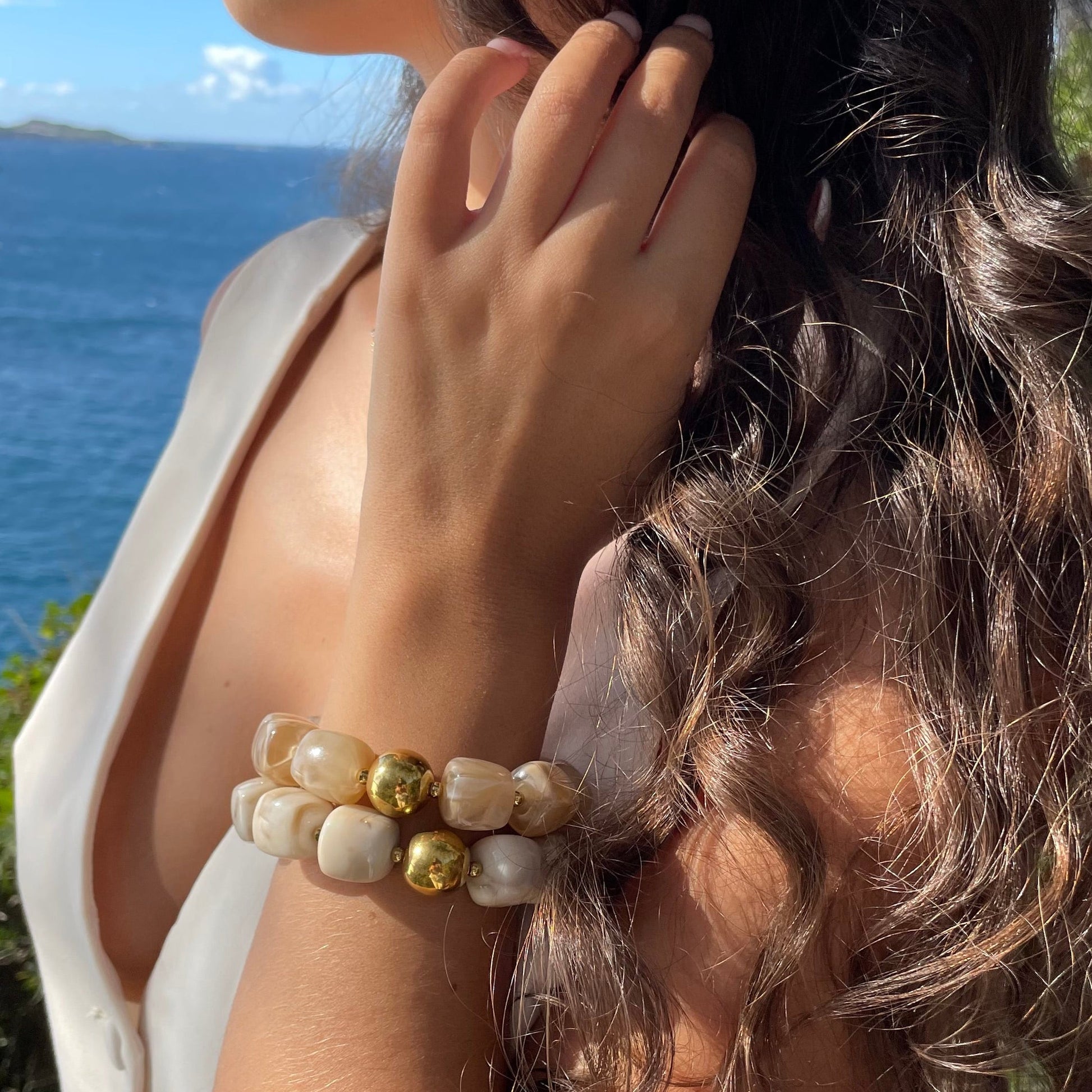 Bracelet résine couleur blanc marbre tendance pour femme 