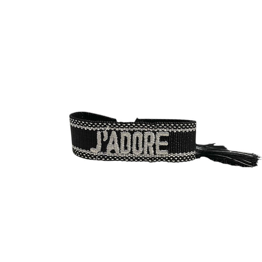 Bracelet tissu ajustable j'adore argenté tendance pour femme