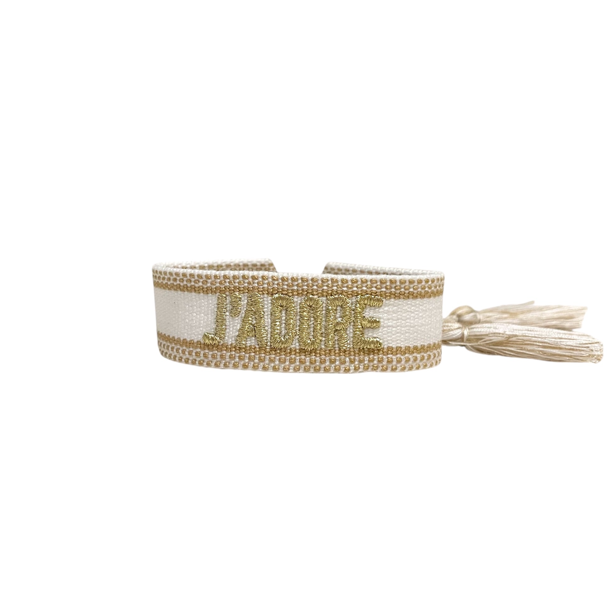 Bracelet j'adore tissu blanc tendance pour femme