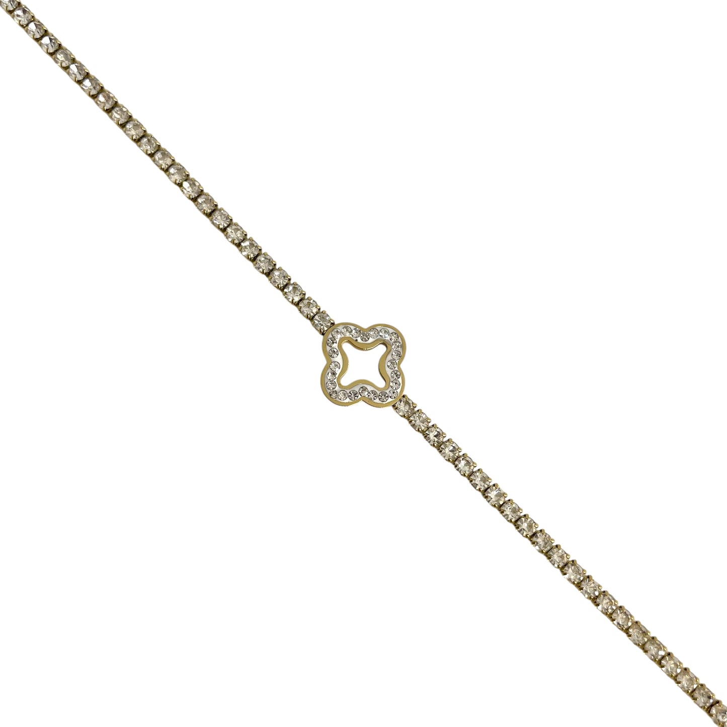 Bracelet trèfle en strass et acier doré pour femme