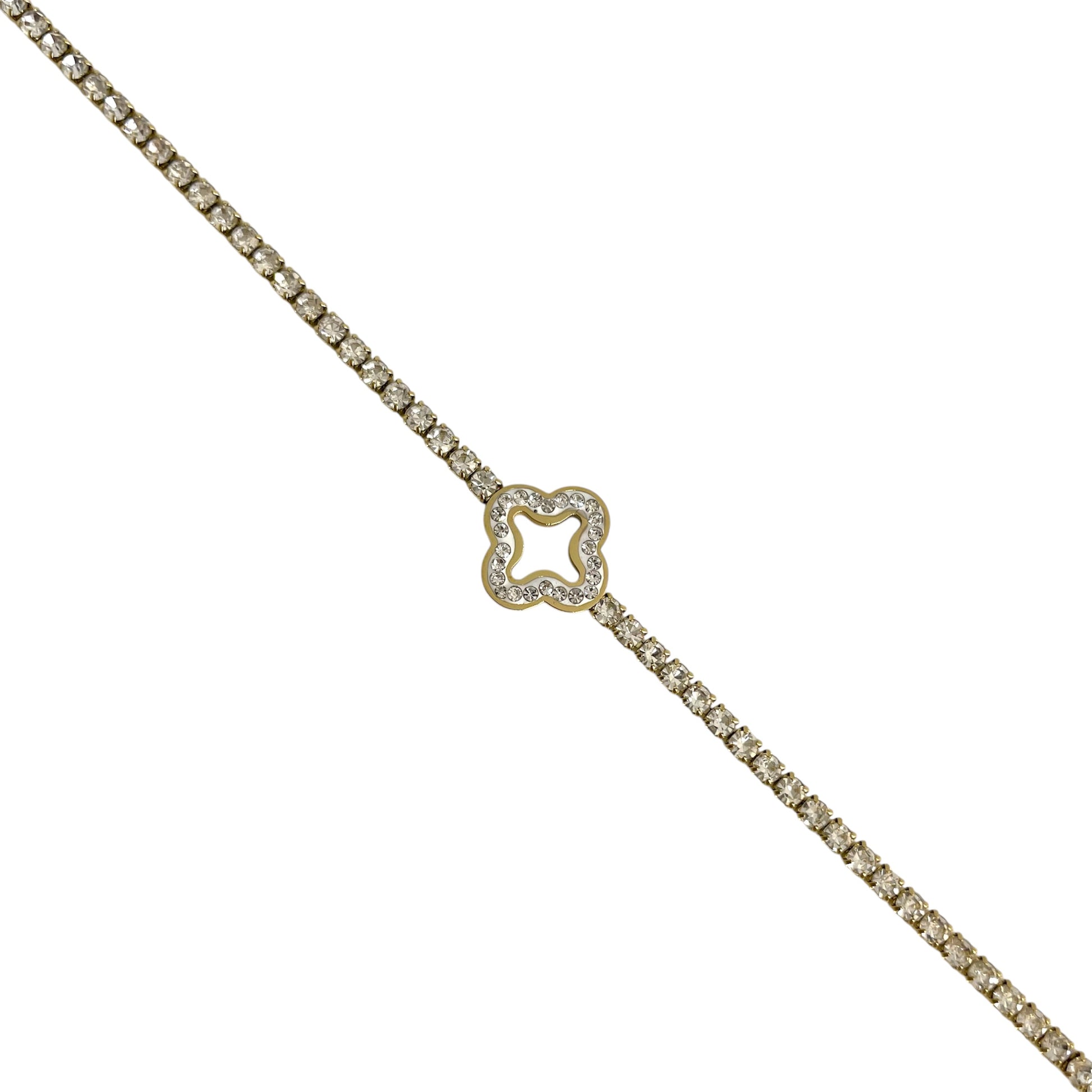 Bracelet trèfle en strass et acier doré pour femme