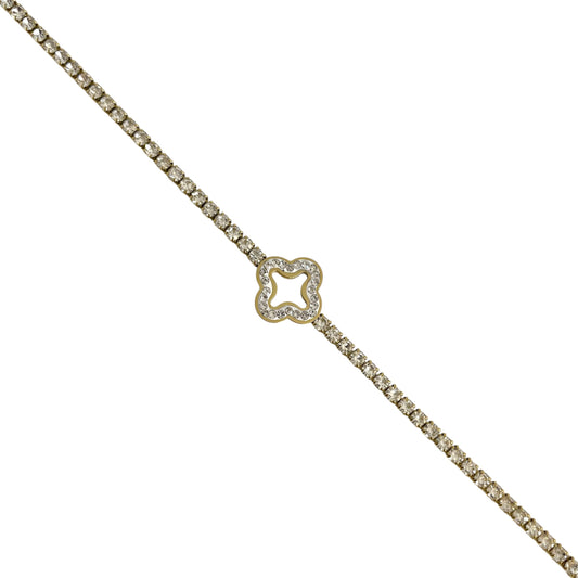 Bracelet trèfle en strass et acier doré pour femme