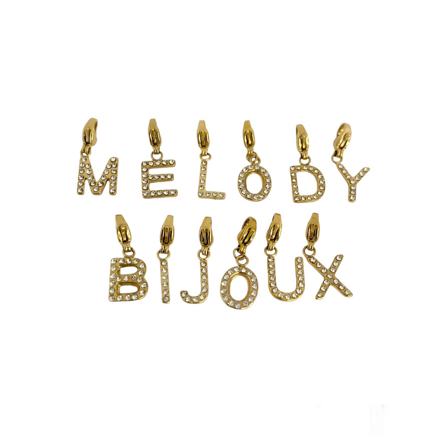 Charms lettres en acier inoxydable dore pour femme