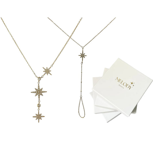 Coffret de Noël édition limitée Melody Bijoux avec collier Scarla, chaîne de main Star et boîte cadeau.