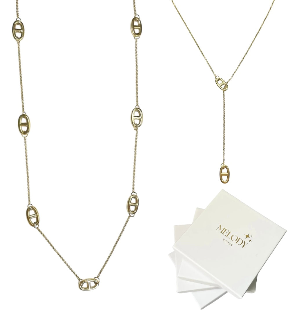 Coffret duo bijoux maille marine doré en acier inoxydable pour femme 