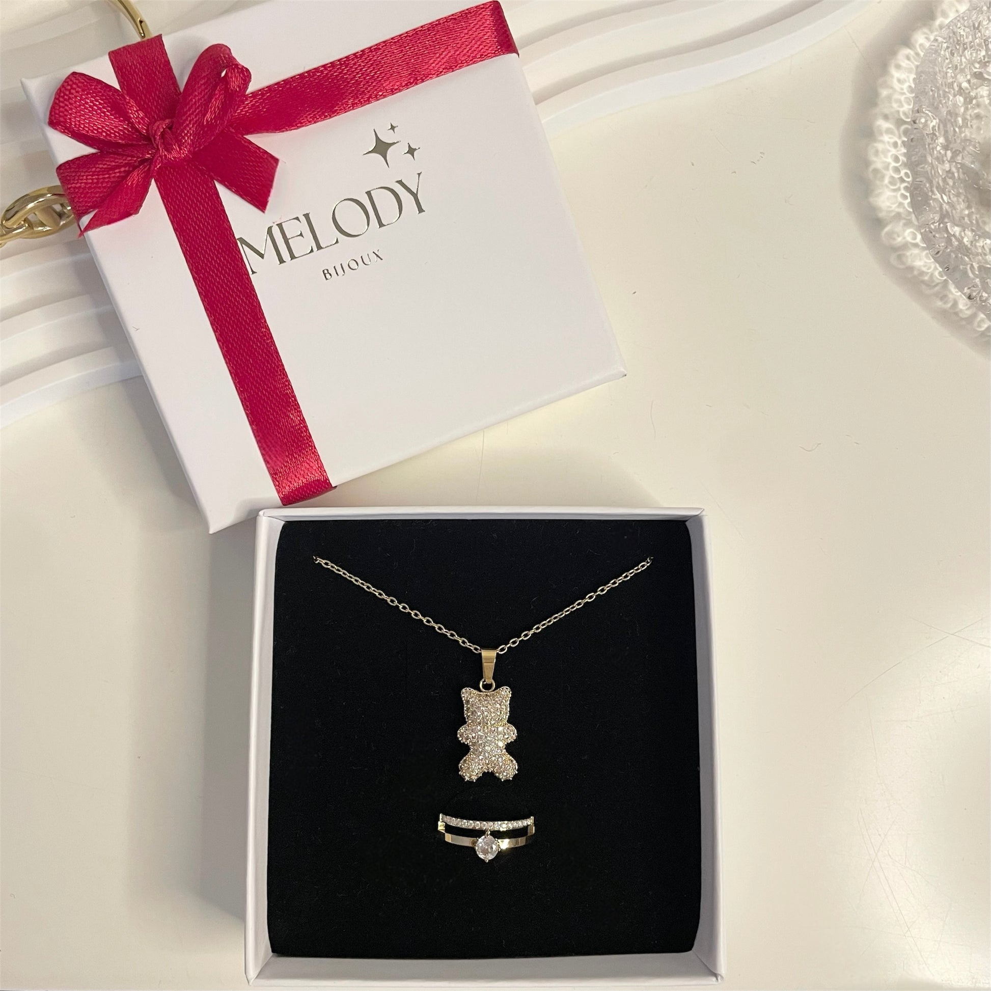 Coffret de Saint-Valentin bijoux femme en acier inoxydable doré 