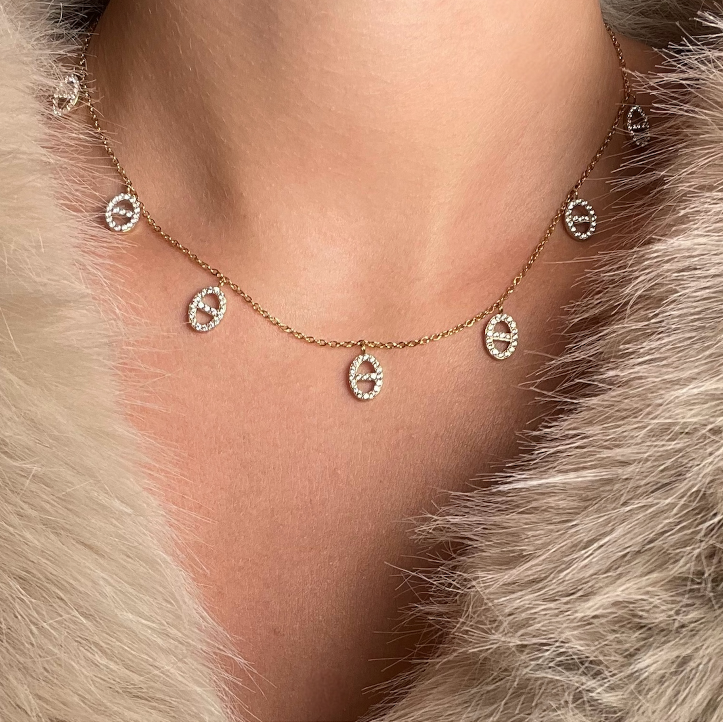 Collier à 7 breloques maille marine en acier inoxydable doré tendance pour femme 