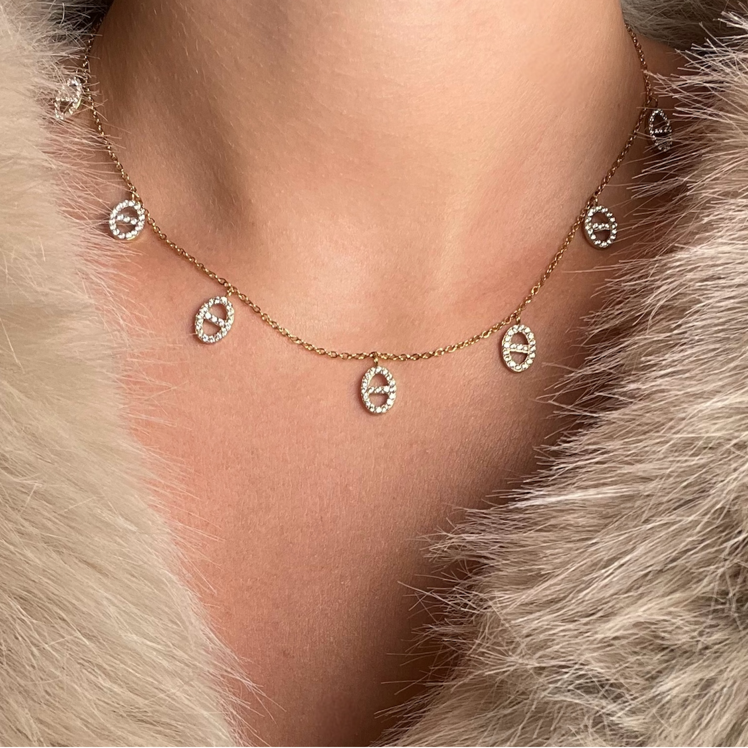 Collier à 7 breloques maille marine en acier inoxydable doré tendance pour femme 