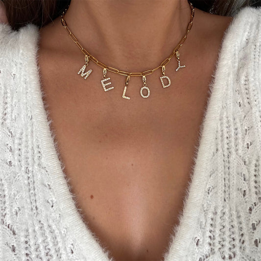 Collier à Charms lettre personnalisable en acier inoxydable doré pour femme 