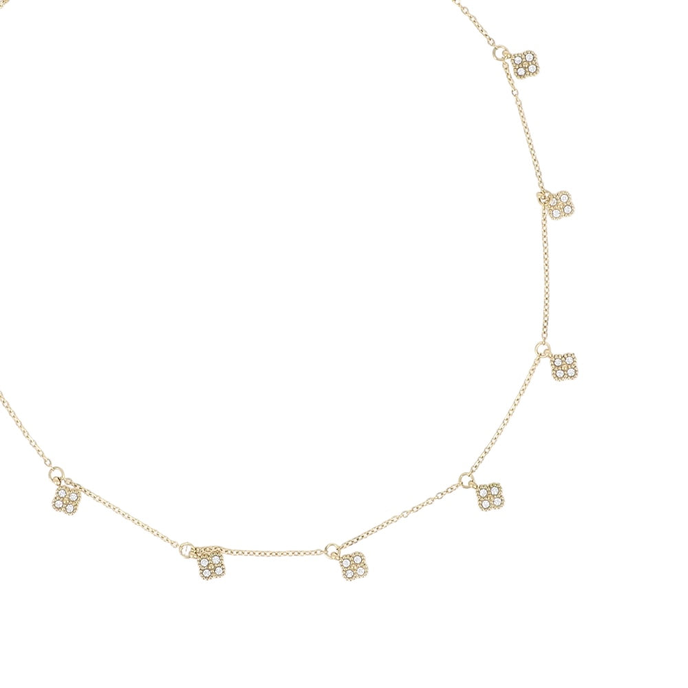 Collier à pampilles trèfles serti d’oxyde de zirconium en acier inoxydable doré femme