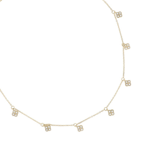 Collier à pampilles trèfles serti d’oxyde de zirconium en acier inoxydable doré femme