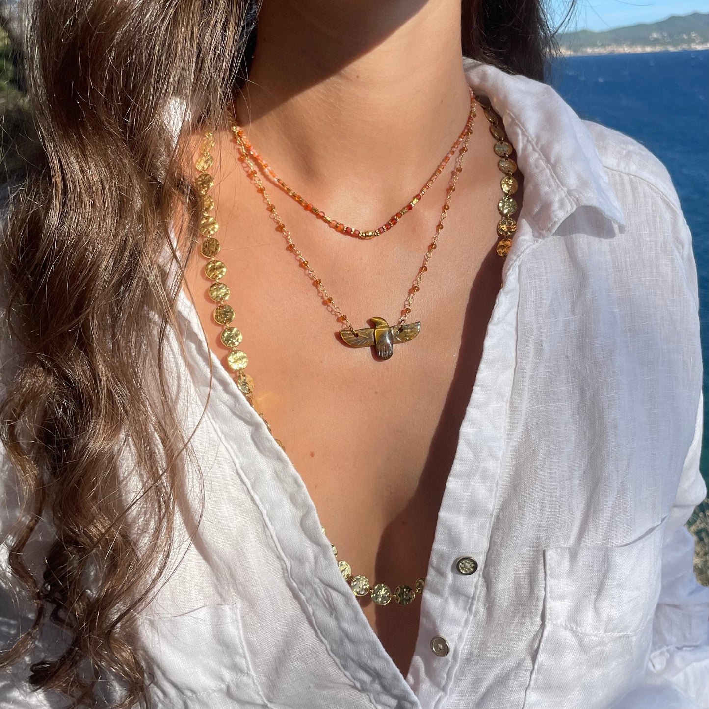 Collier fantaisie pendentif aigle en acétate femme 