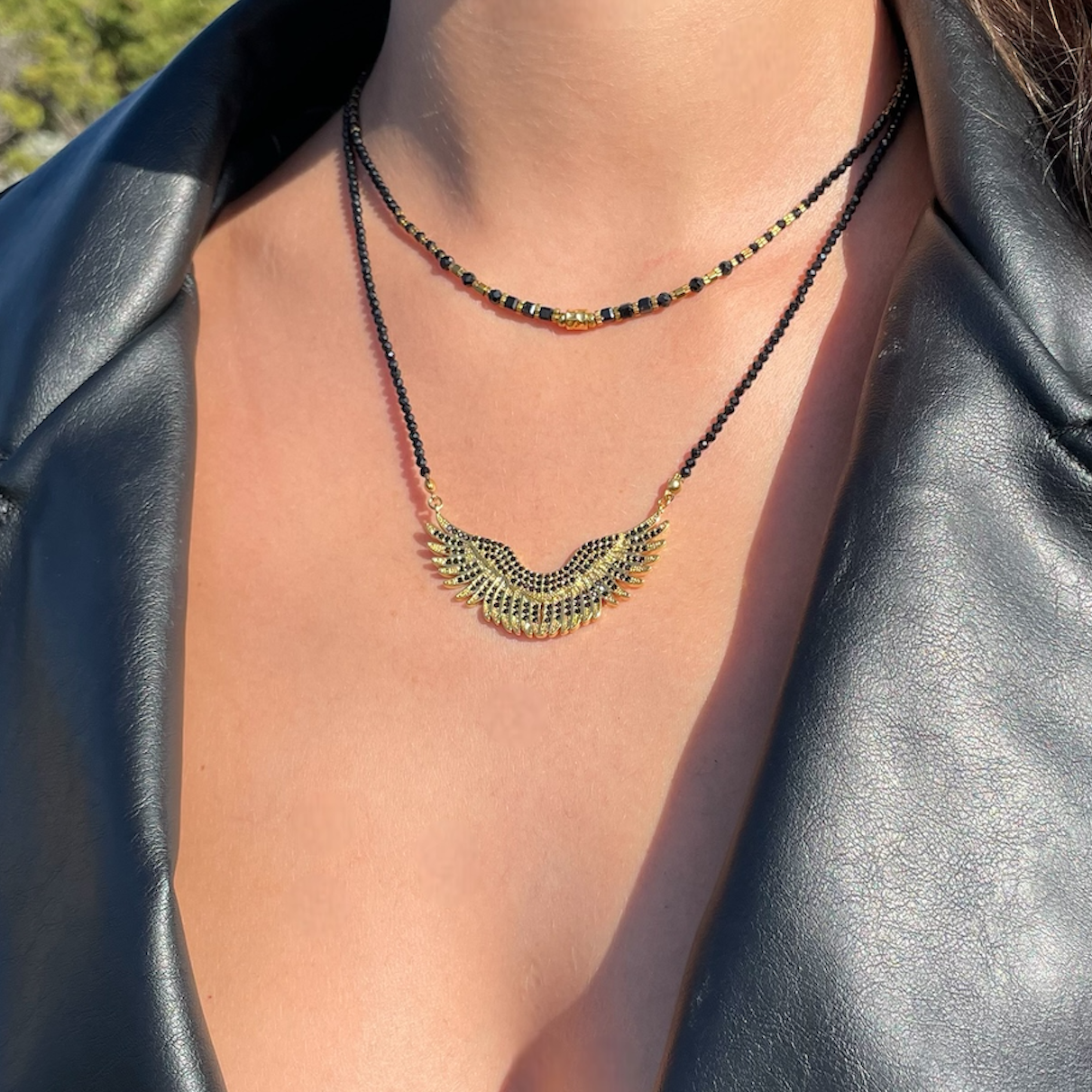 Collier aile tourmaline noire tendance pour femme 