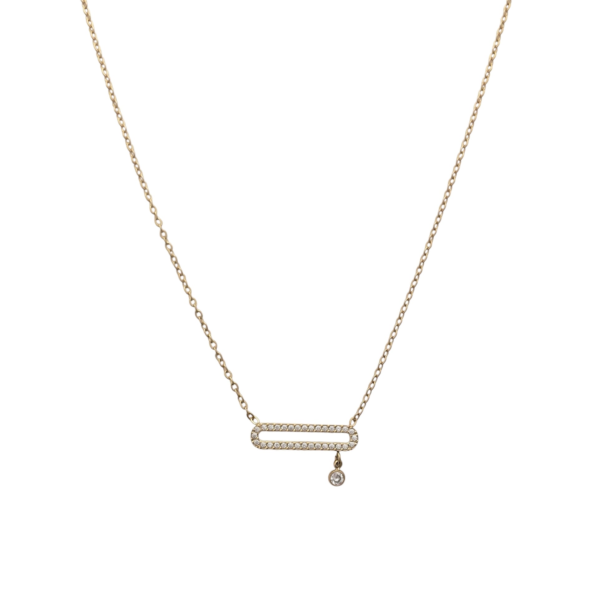 Collier barre horizontale fine zircon en acier inoxydable doré pour femme 