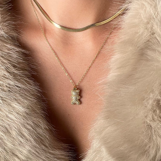 Collier bonbon Ourson en acier inoxydable doré pour femme 