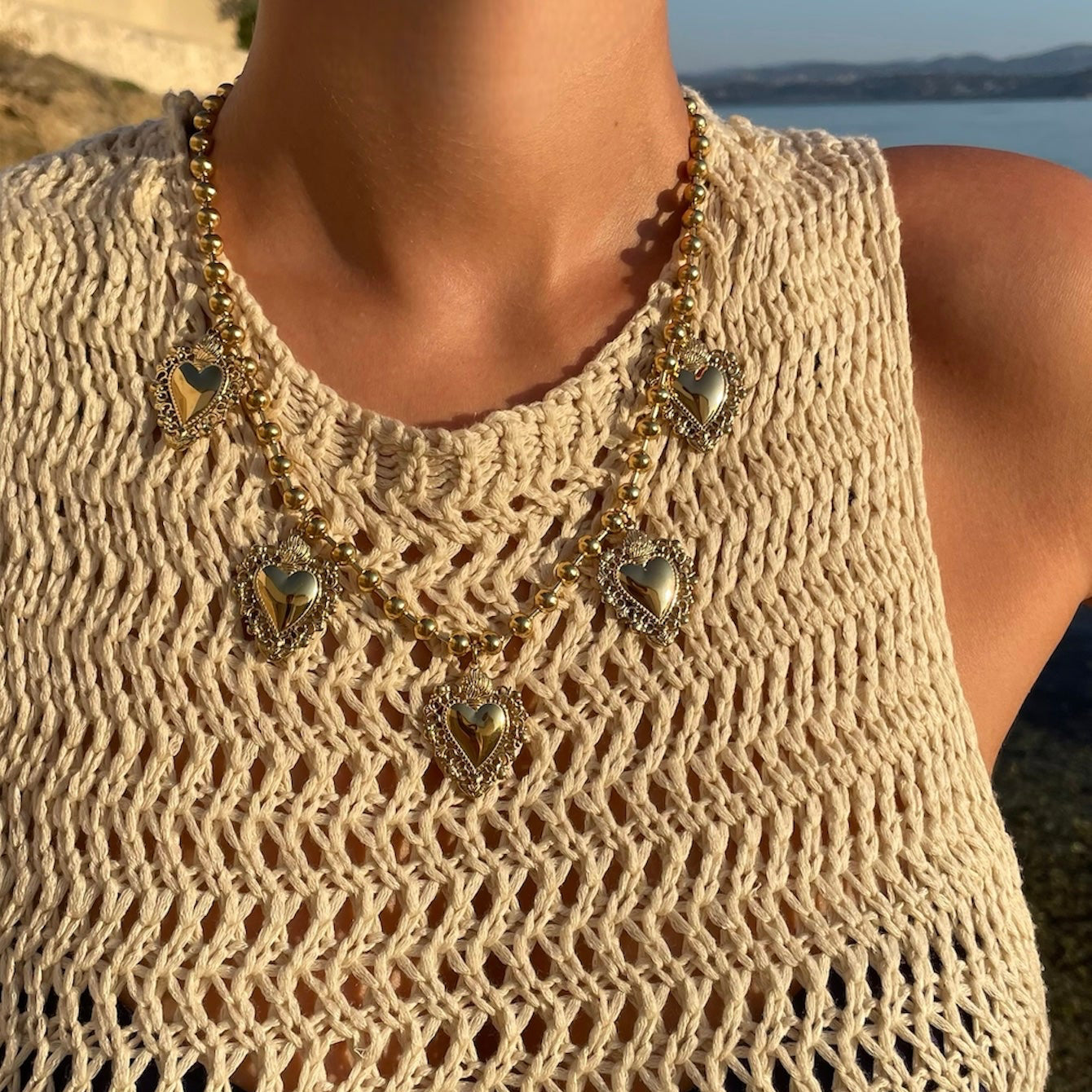 Collier breloques cœur En acier inoxydable doré pour femme 