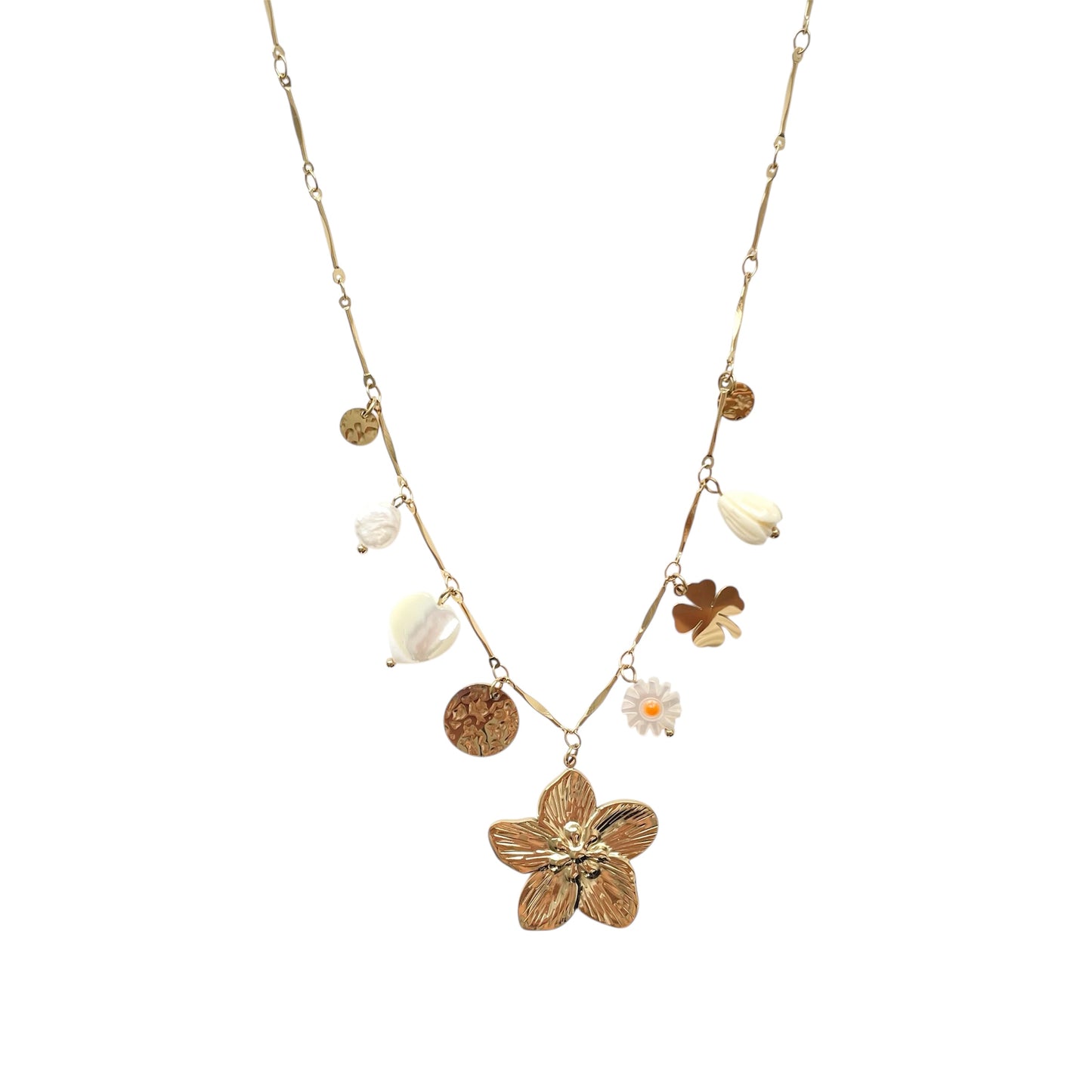 Collier breloques fleur en acier inoxydable doré tendance pour femme 