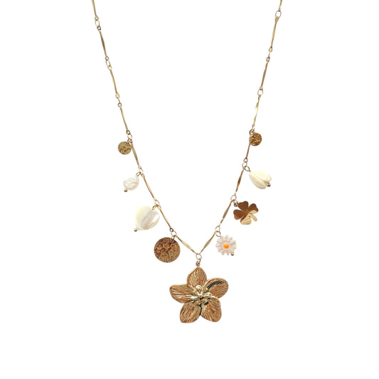 Collier breloques fleur en acier inoxydable doré tendance pour femme 