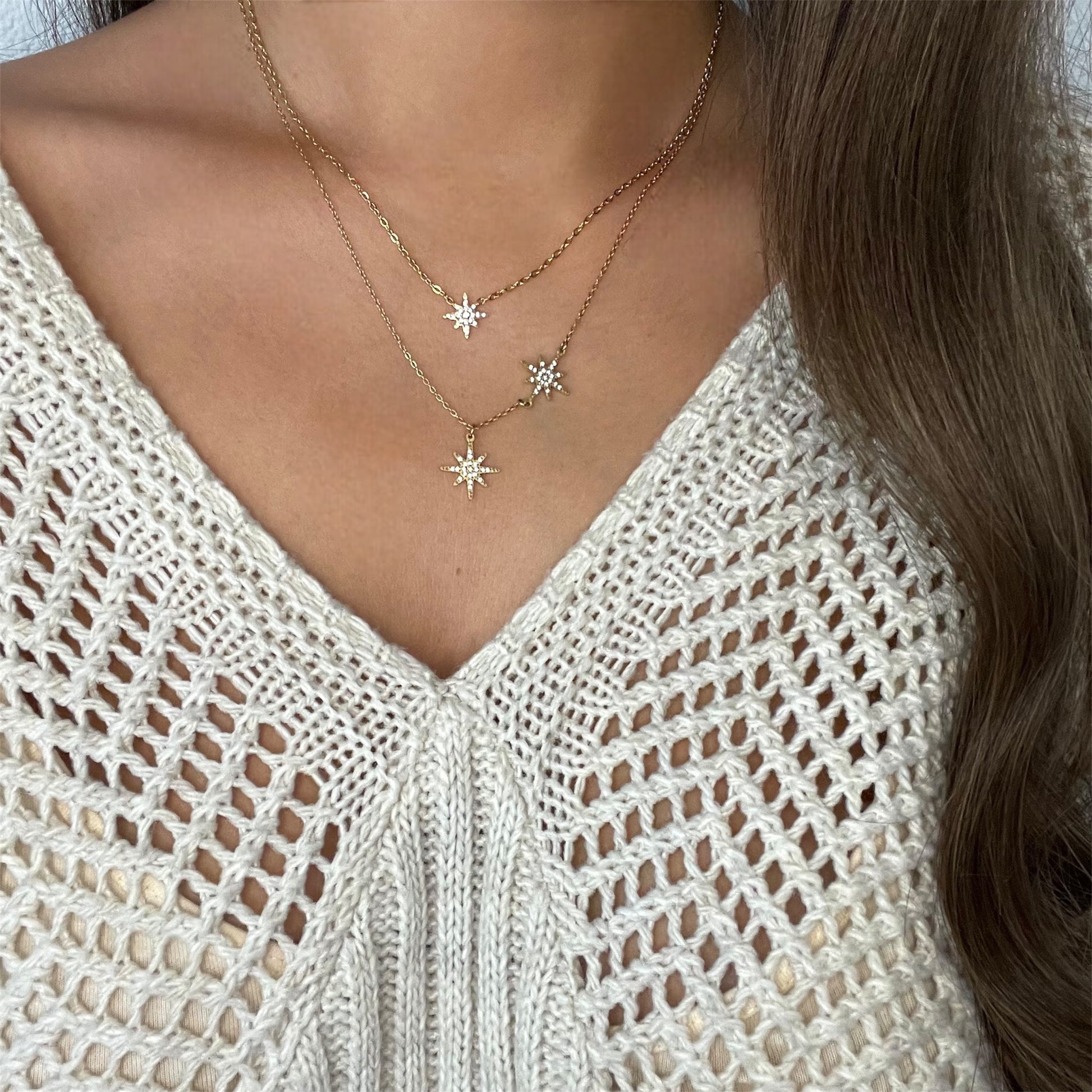 Collier double étoiles en acier inoxydable doré pour femme