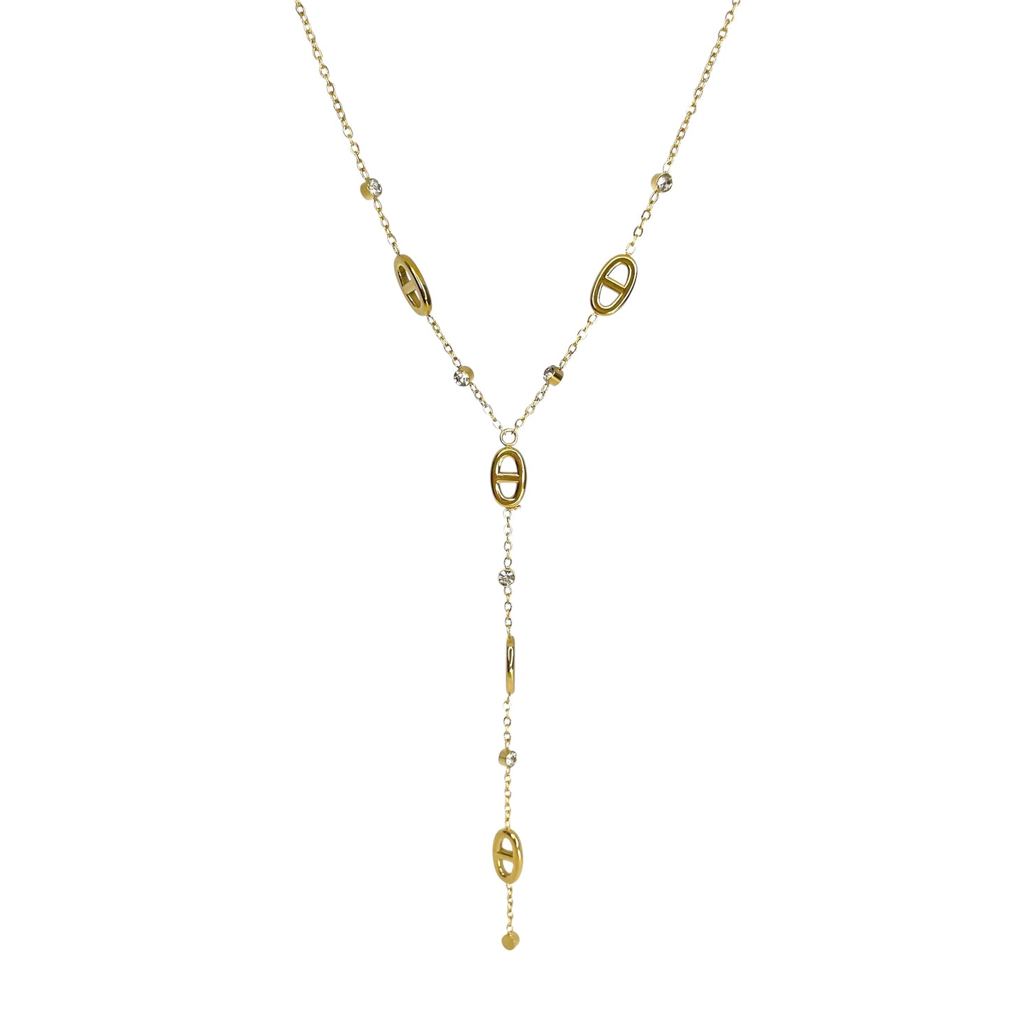 Collier maille marine en forme de y en acier inoxydable doré pour femme 