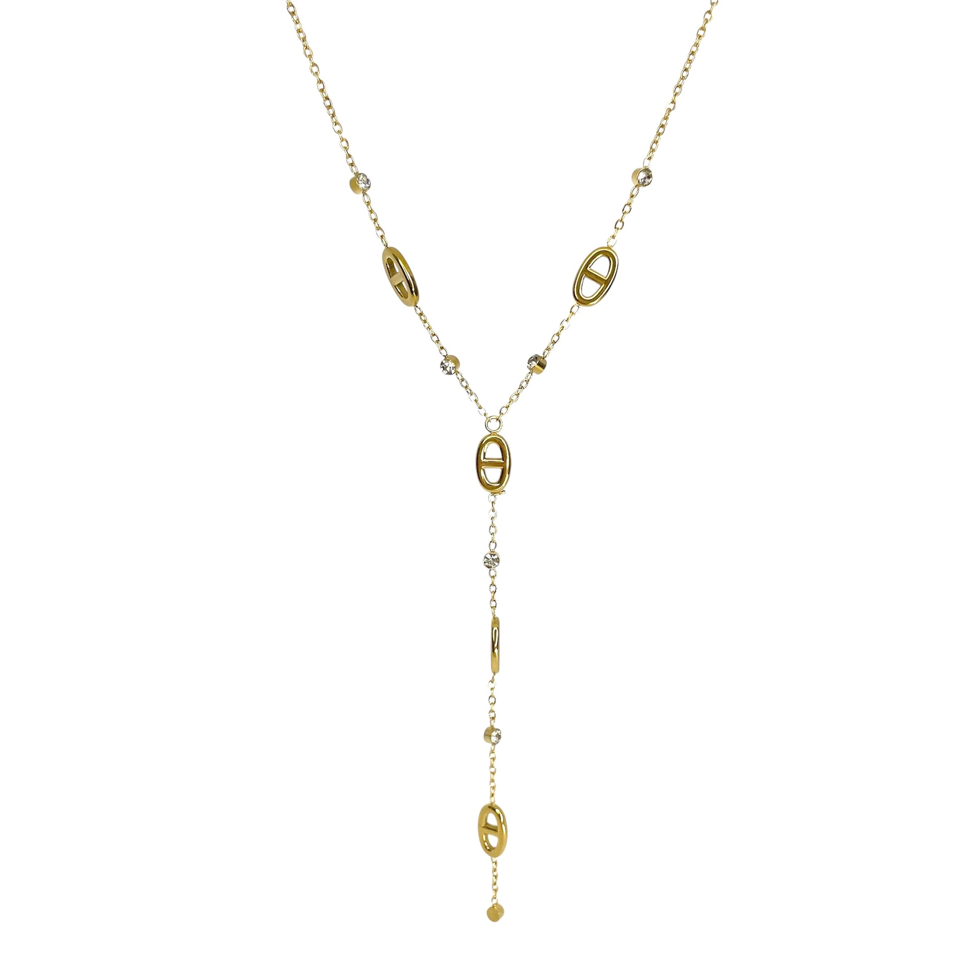 Collier maille marine en forme de y en acier inoxydable doré pour femme 