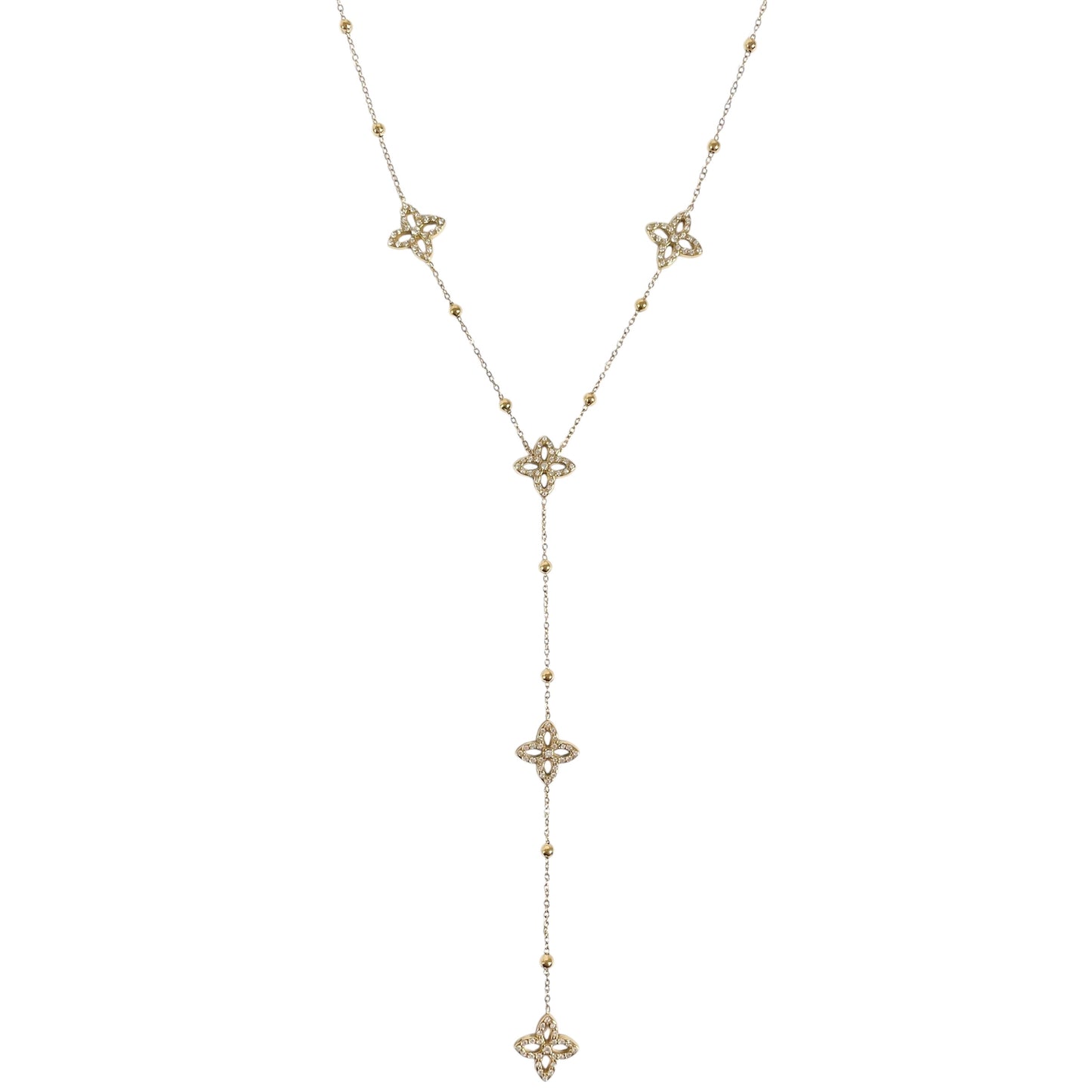 Collier en Y trèfle doré et strass en acier inoxydable doré pour femme