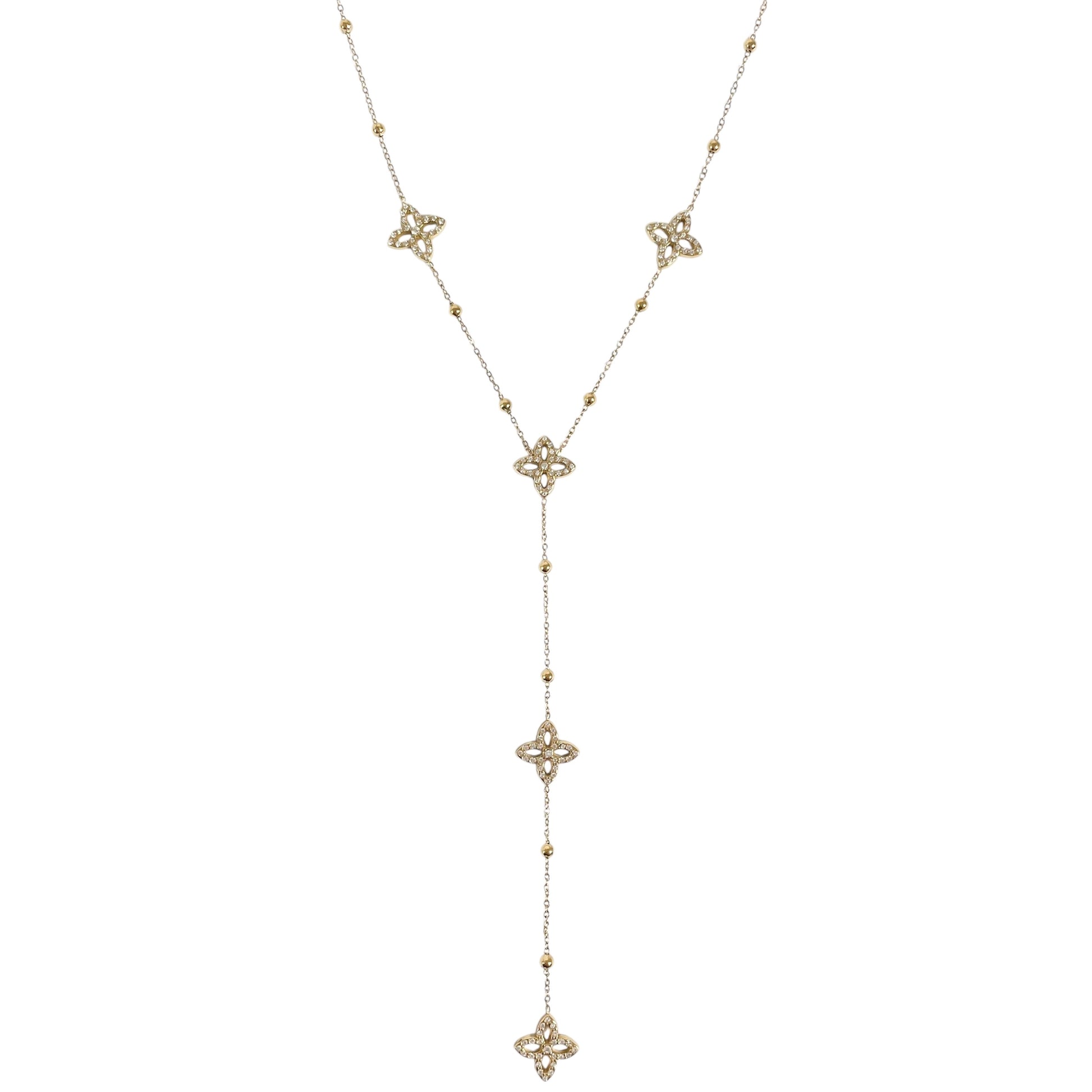 Collier en Y trèfle doré et strass en acier inoxydable doré pour femme