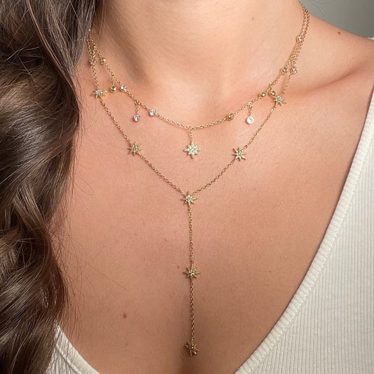 Collier étoilé en y doré en acier inoxydable pour femme tendance chic