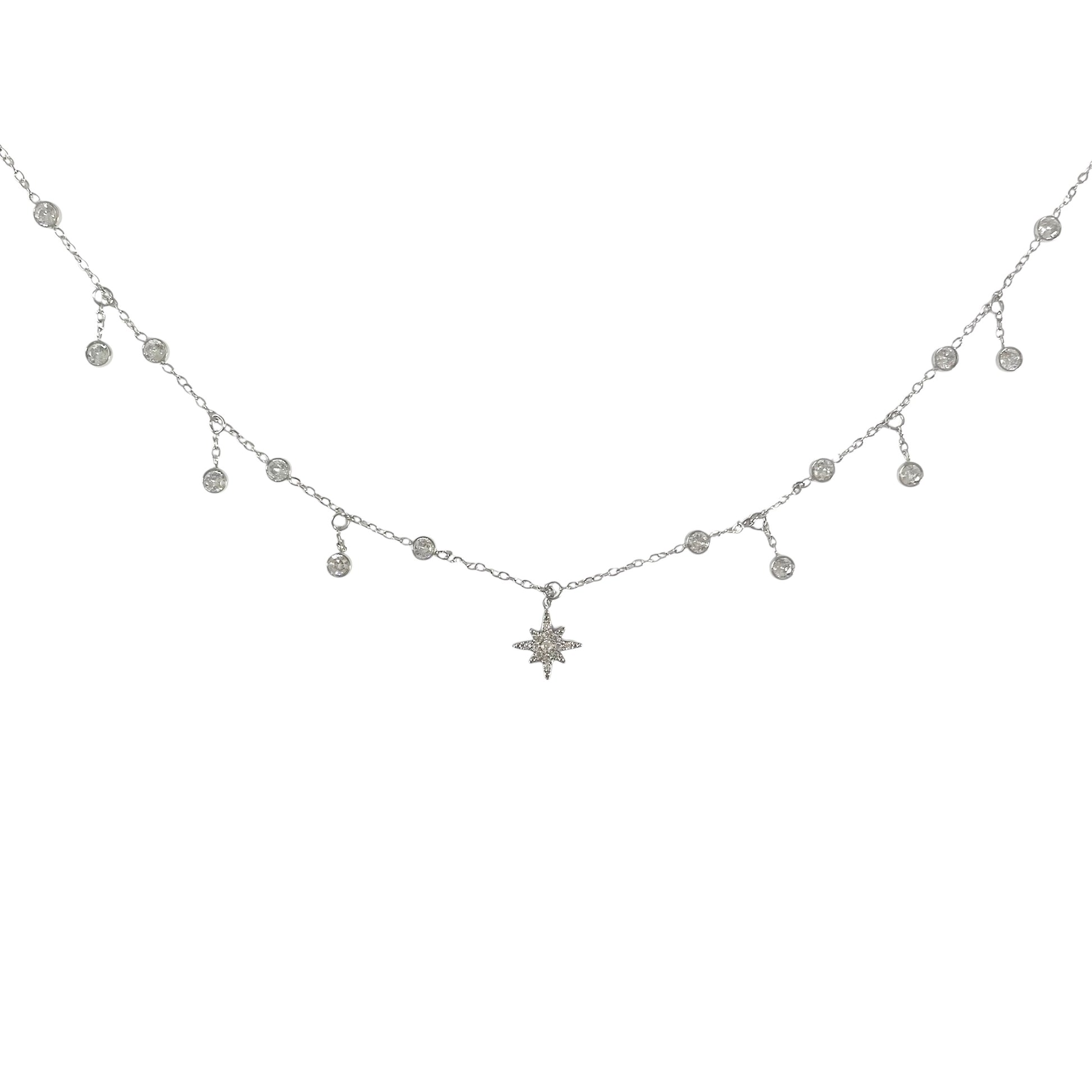 Collier pendentif étoile strass en acier inoxydable argenté pour femme 