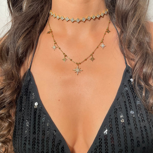Collier étoiles doré en acier inoxydable tendance pour femme 