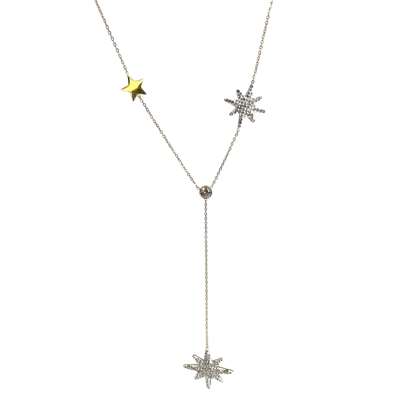 Collier étoiles en y en acier inoxydable doré pour femme 