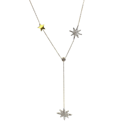 Collier étoiles en y en acier inoxydable doré pour femme 