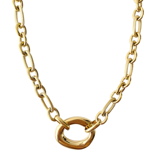 Collier gros maillons tendance en acier inoxydable doré pour femme 