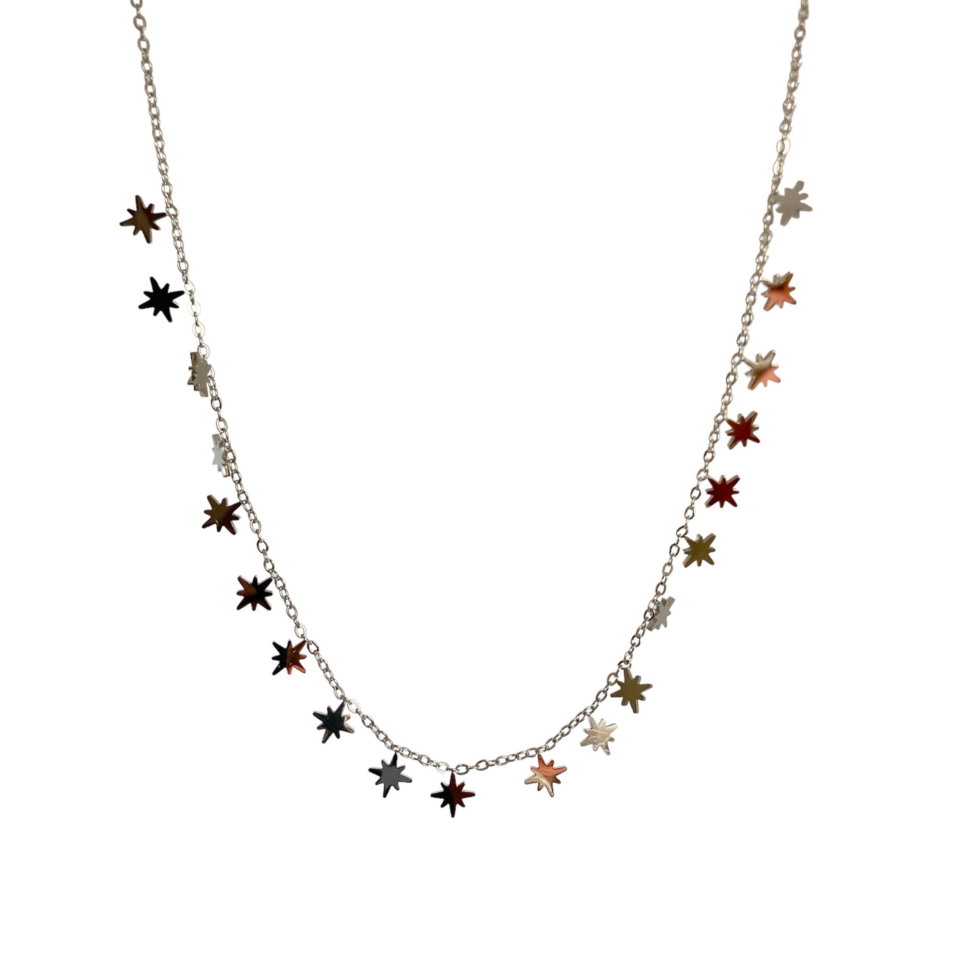 Collier ras de cou argenté Multi étoiles en acier inoxydable pour femme