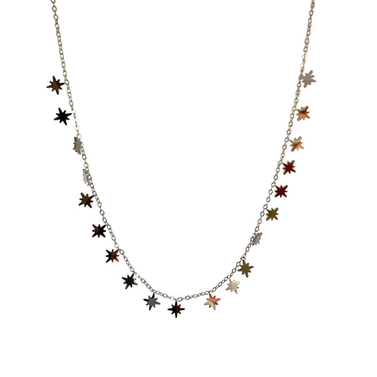 Collier ras de cou argenté Multi étoiles en acier inoxydable pour femme