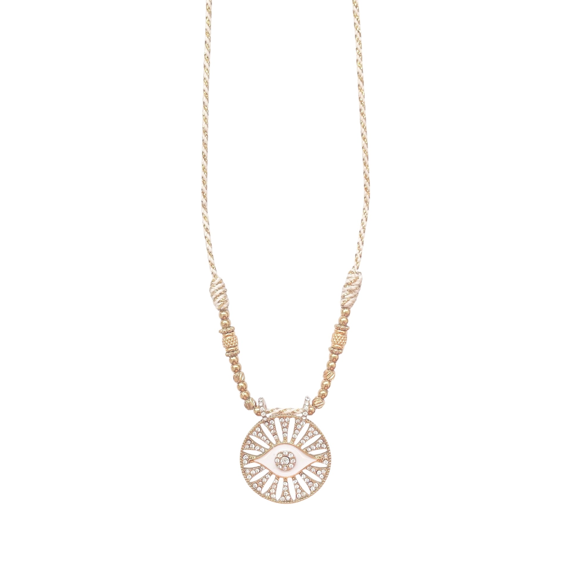 Collier oeil de protection blanc et strass tendance pour femme