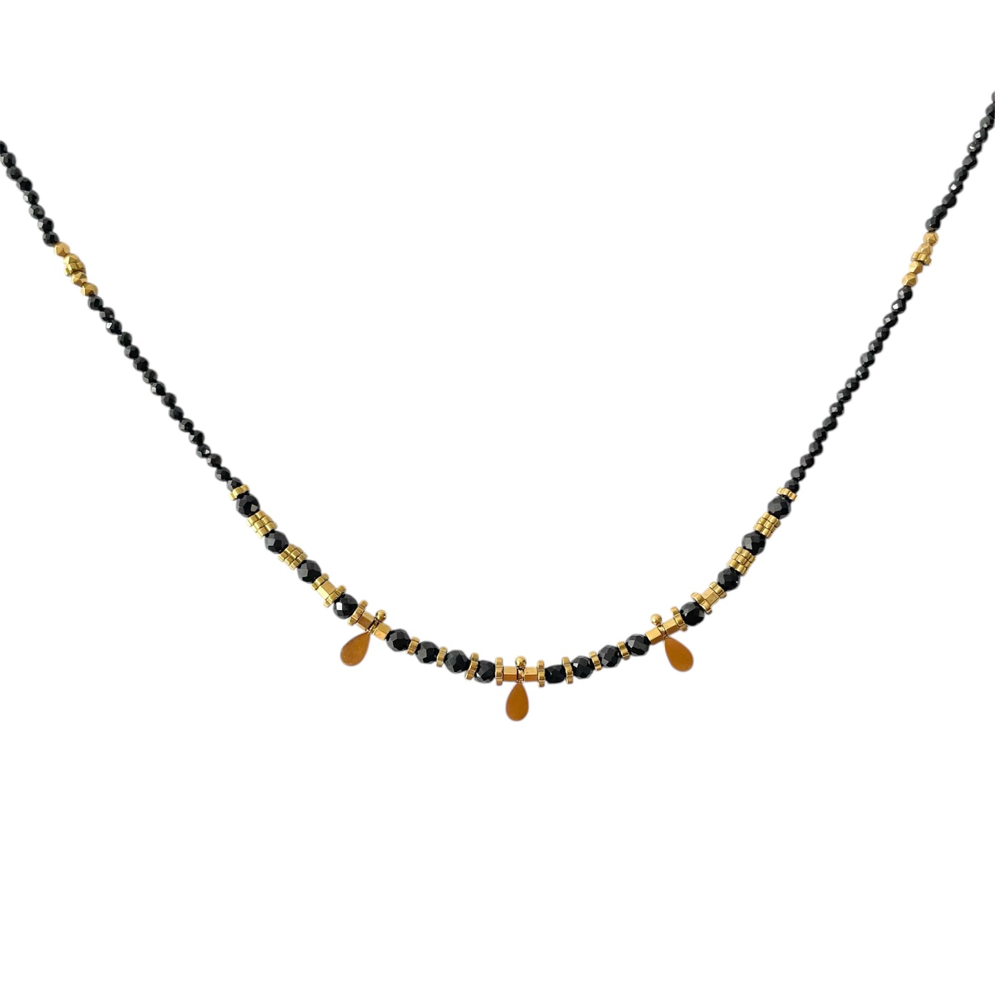 Collier pierres naturelles tourmaline composé de 3 pampilles en acier doré pour femme 