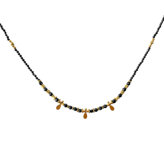 Collier pierres naturelles tourmaline composé de 3 pampilles en acier doré pour femme 