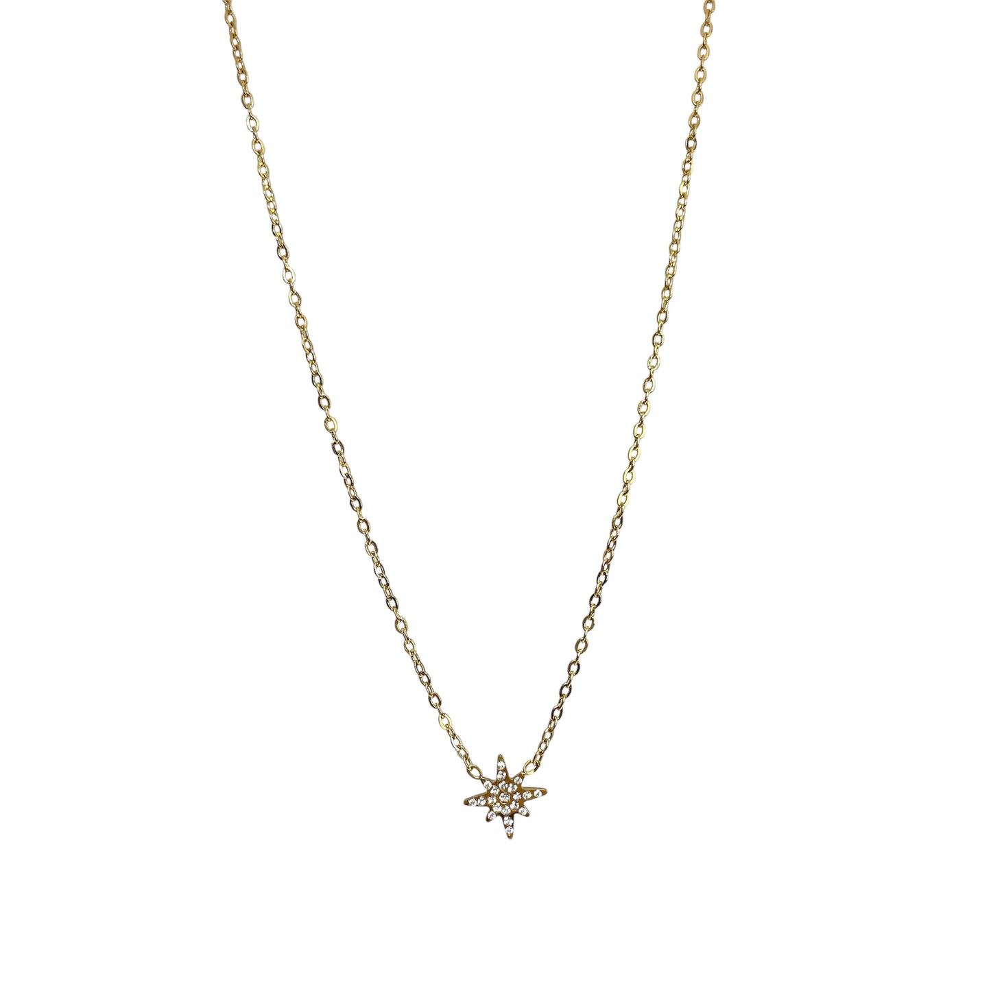 Collier fin petite étoile strass doré en acier inoxydable pour femme 