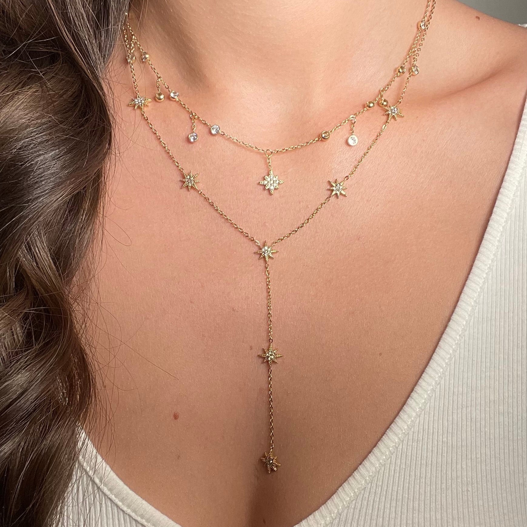 Collier ras de cou pendentif Étoile et strass en acier pour femme