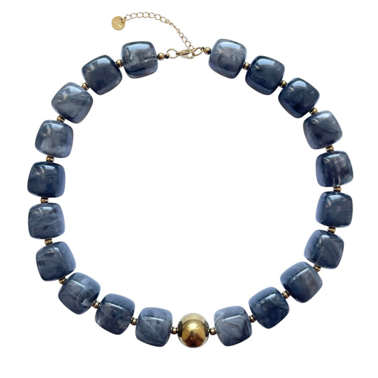 Collier perles carrées en résine grise et perle doré en acier inoxydable tendance pour femme