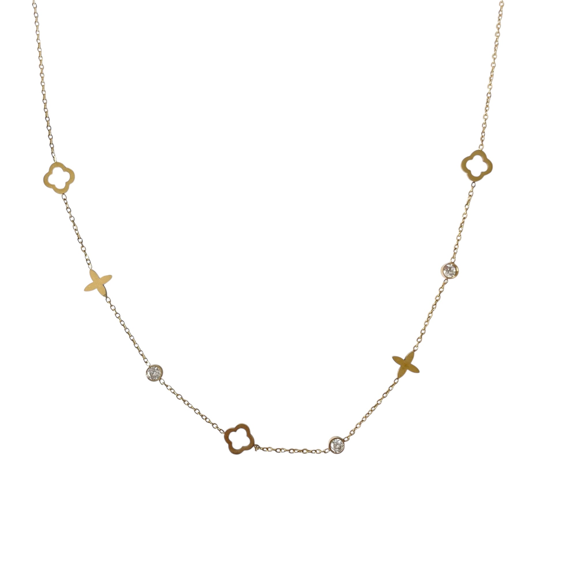 Collier trèfles et etoiles en acier inoxydable doré pour femme 