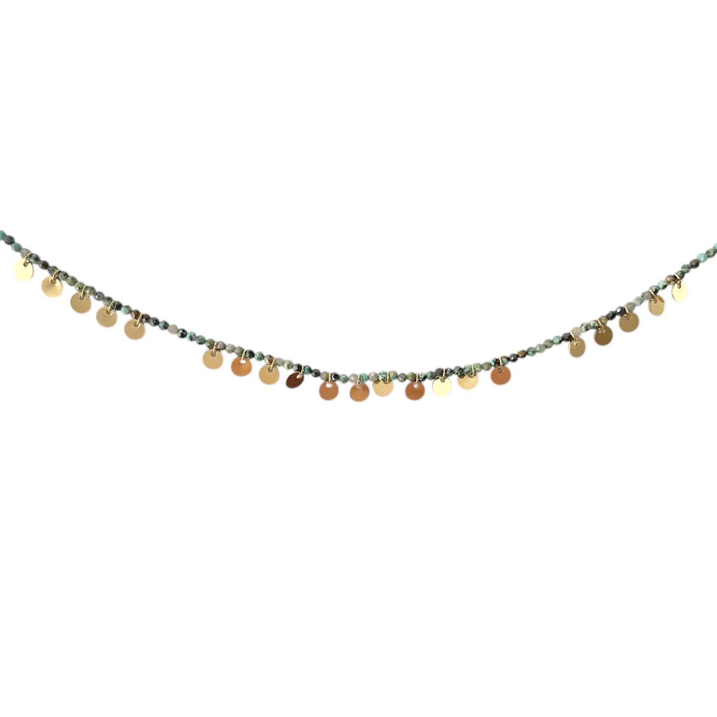 Collier pierres naturelles turquoise africaine et pampilles dore en acier inoxydable pour femme 