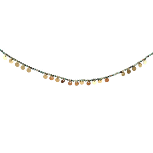 Collier pierres naturelles turquoise africaine et pampilles dore en acier inoxydable pour femme 