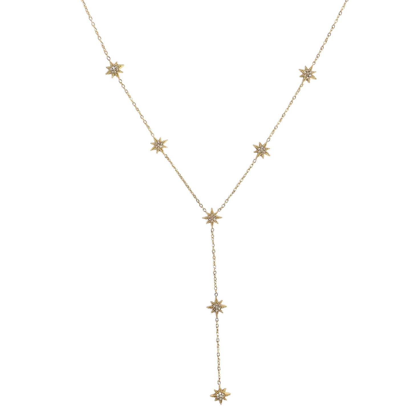 Collier étoilé en Y doré en acier inoxydable pour femme tendance céleste 